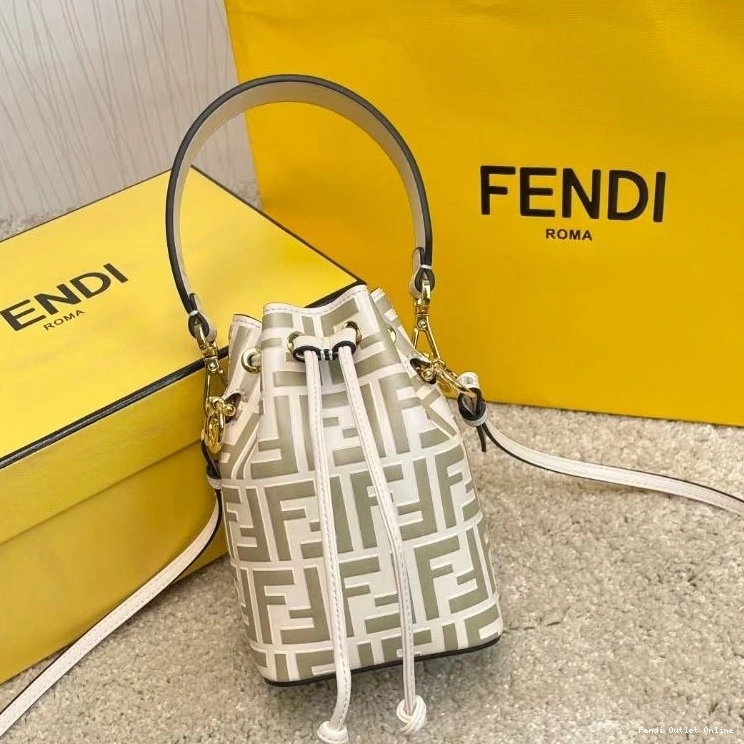 Affordable Bag Fendi White In Mon Tresor Leather FF Calf Mini Motif Bucket 0724